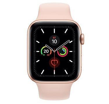 Apple Watch Series 5 GPS 44mm Gold Aluminum Case with Pink Sand Sport Band (MWVE2)