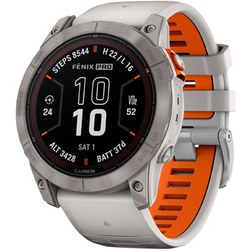 Garmin Fenix 7X Pro Sapphire Solar Titanium w. Fog Gray/Ember O. Band (010-02778-14/15/64)