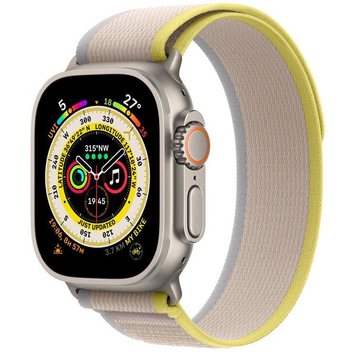 Apple Watch Ultra 49mm Titanium Case with Yellow/Beige Trail Loop S/M (MNHK3)