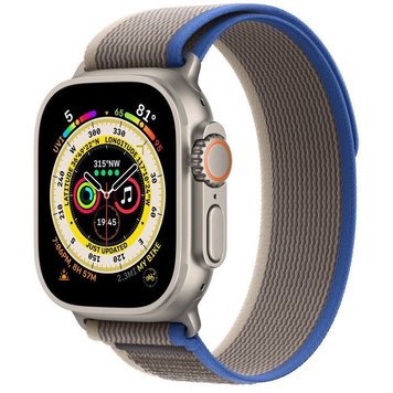 Apple Watch Ultra 49mm Titanium Case with Blue/Gray Trail Loop S/M (MNHL3)