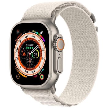 Apple Watch Ultra 49mm Titanium Case with Starlight Alpine Loop Small (MQFQ3)