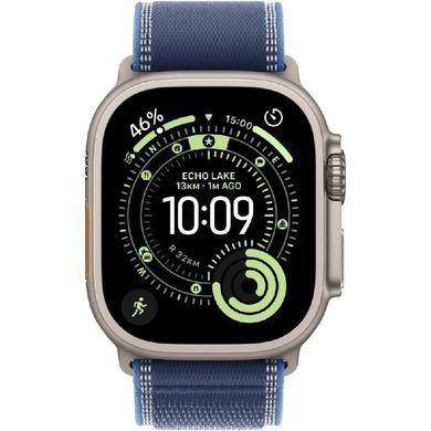 Apple Watch Ultra 3 GPS + LTE, 49mm Natural Titanium Case with Blue/Bright Blue Trail Loop - M/L (MEWU4)