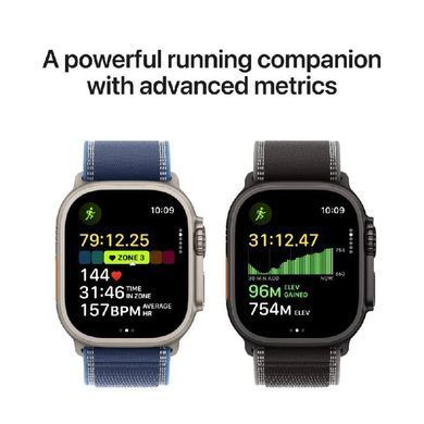 Apple Watch Ultra 3 GPS + LTE, 49mm Natural Titanium Case with Blue/Bright Blue Trail Loop - M/L (MEWU4)