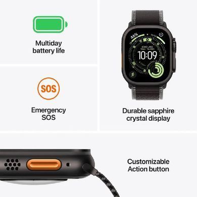 Apple Watch Ultra 3 GPS + LTE, 49mm Natural Titanium Case with Blue/Bright Blue Trail Loop - M/L (MEWU4)