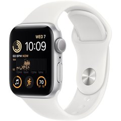 Apple Watch SE 2 GPS, 40mm Silver Aluminum Case with White Sport Band (MNJV3)