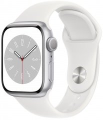 Apple Watch Series 8 GPS, 45mm Aluminum Case with White Sport Band (MP6N3)