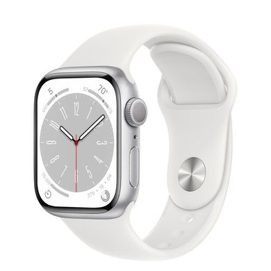Apple Watch Series 8 GPS 45mm Silver Aluminum Case with White S. Band - S/M (MP6P3)