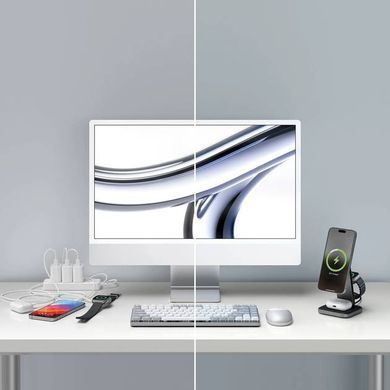 Безпровідна зарядка Satechi 3-in-1 Foldable Qi2 Wireless Charging Stand Space Gray (ST-Q31FM-EA)