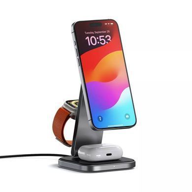 Безпровідна зарядка Satechi 3-in-1 Foldable Qi2 Wireless Charging Stand Space Gray (ST-Q31FM-EA)